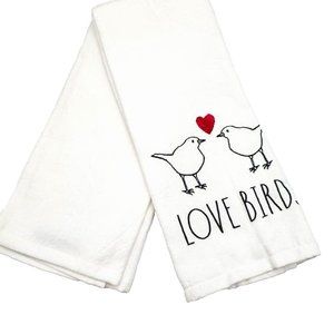 NWT Rae Dunn “Love Birds” Birds And Hearts Cotton Kitchen Towels Set Of 2